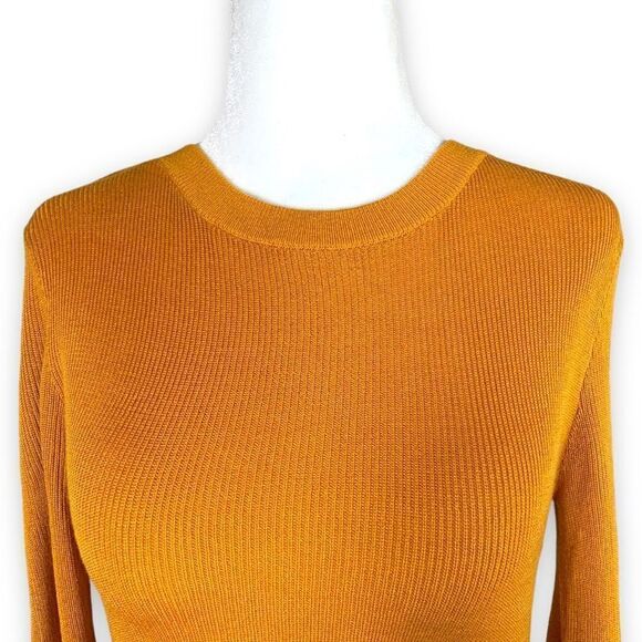 Divided By H&M Sweater Lightweight Yellow High Crewneck Long Sleeve Ribbed Knit - Picture 5 of 10